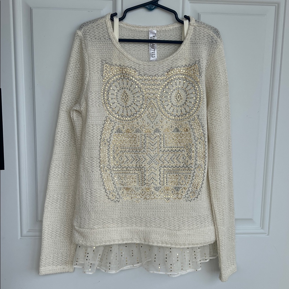 Beautees Cream Sweater with Gold Owl Design(2 pc)